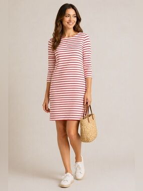J.Crew Red White Stripe Dress Small Cotton Stretch Casual Nautical